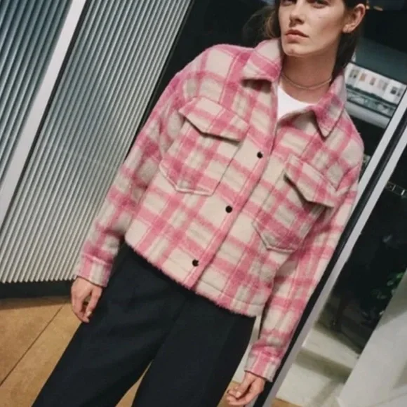 Zara Pink and Cream Checkered Jacket - Picture 2 of 2